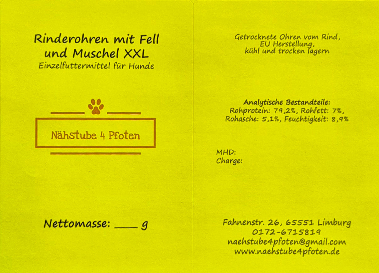 Rinderohren mit Fell und Muschel XXL