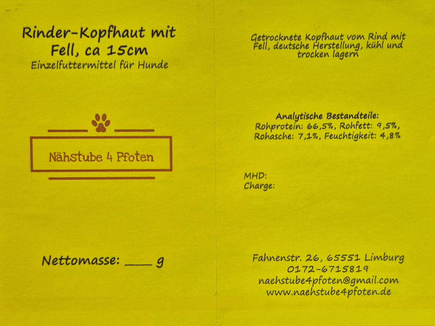 Rinder Kopfhaut mit Fell, ca 15cm